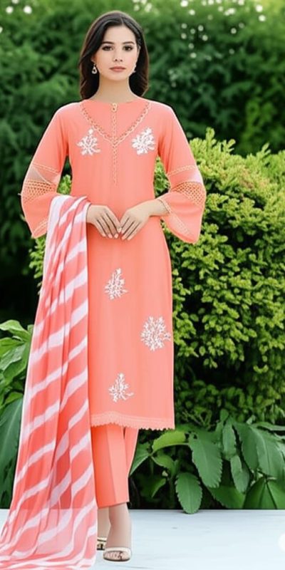 Peach Roman Embroidery Salwar Suit