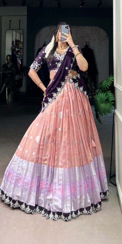 LNB 2024 Peach Color Zari Kota Weaving Work Sequins Thread Embroidery Lehenga Choli Festive Party Wedding, Events etc. Delivery 4-6 Working Days @2999/- | Creative Lehenga, Bollywood Lehenga, Designer Lehenga, Embroidered Lehenga, Lehenga, Party Wear Lehenga