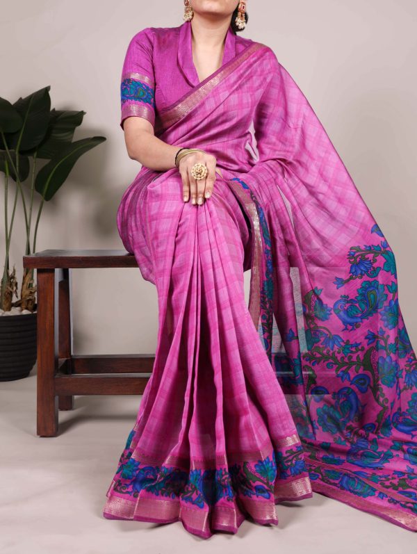 Pink Chanderi Printed Saree