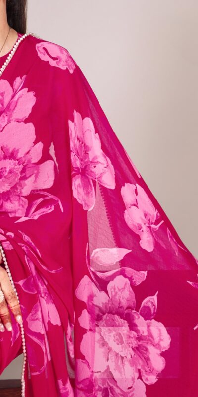 YNF 7011 Pink Color Chiffon Foral Printed Pearl Lace Border Saree Casual, Wedding, Festive, Events . Expected Delivery  4-6 Working Days @1499/- only                                                                                | Embroidered Sarees, Bollywood Sarees, Creative Sarees, Designer Sarees, Ethnic Saree, Modern Digital sarees, Party Wear Sarees, Sarees