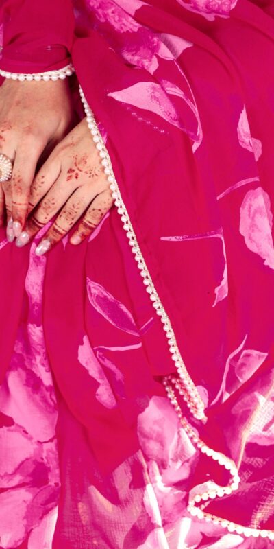 YNF 7011 Pink Color Chiffon Foral Printed Pearl Lace Border Saree Casual, Wedding, Festive, Events . Expected Delivery  4-6 Working Days @1499/- only                                                                                | Embroidered Sarees, Bollywood Sarees, Creative Sarees, Designer Sarees, Ethnic Saree, Modern Digital sarees, Party Wear Sarees, Sarees