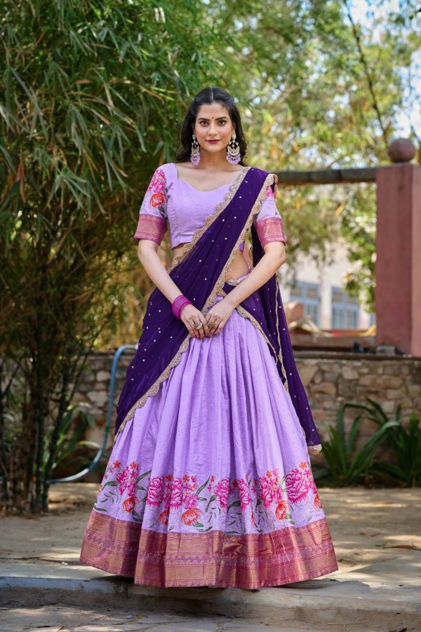 Light Purple Cotton Embroidery Lehenga Choli