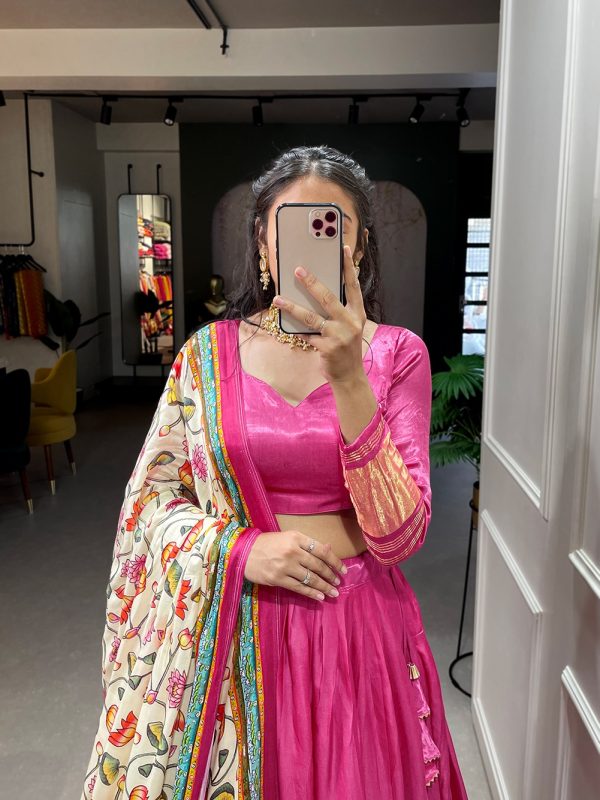 Pink Gaji Silk Lagdi patta Lehenga Choli