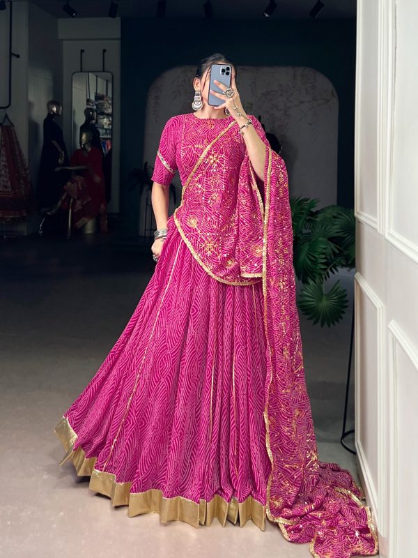 Pink Georgette Embossed Lehenga Choli