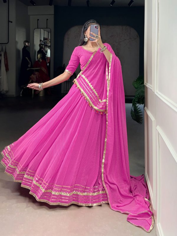 Pink Georgette Printed Work Lehenga Choli