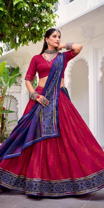 LNB 1250 Pink Color Tasar Silk Bandhej Print With Gotta Patti Lace Lehenga Choli Festive Party Wedding, Events etc. Delivery 4-6 Working Days @2149/- | Creative Lehenga, Bollywood Lehenga, Designer Lehenga, Embroidered Lehenga, Lehenga, Party Wear Lehenga