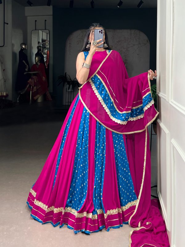Pink Tasar Silk Bandhej Print Lehenga Choli