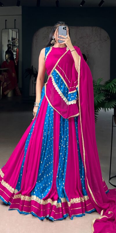 LNB 1673 Pink Color Tasar Silk Bandhej Print With Lace Touch Up Lehenga Choli Wedding, Party, Festive, Events Etc. Delivery 4-6 Working Days Rs 3099 | Creative Lehenga, Bollywood Lehenga, Designer Lehenga, Embroidered Lehenga, Lehenga, Party Wear Lehenga