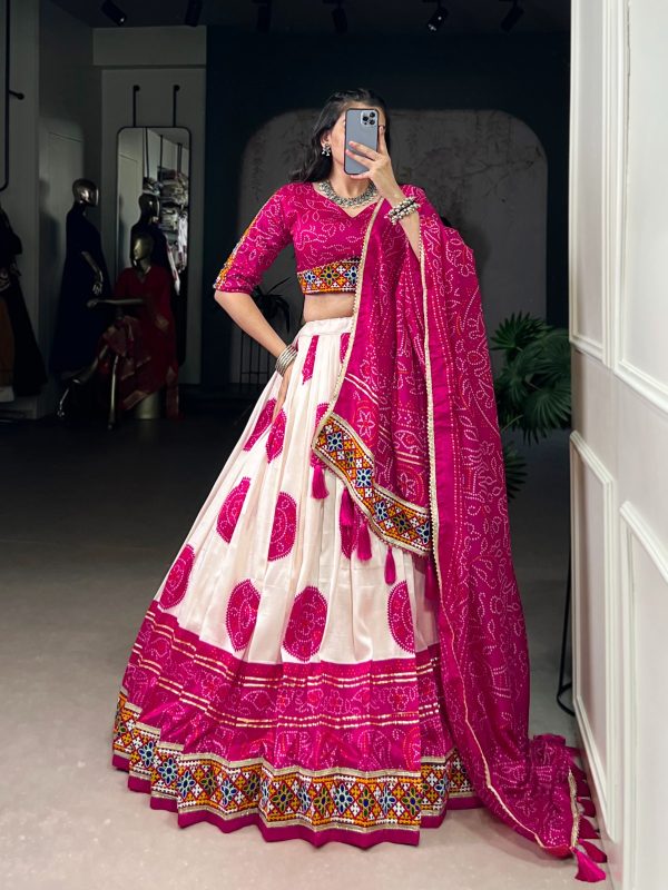 Pink Tasar Silk Gamthi Work Lehenga Choli