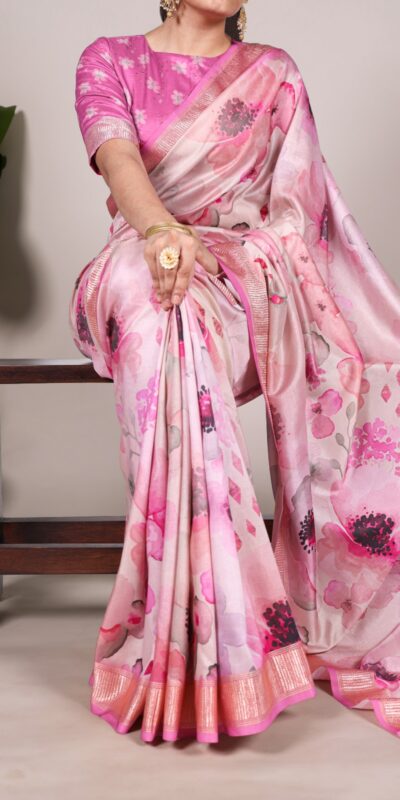 YNF 7015 Pink Color Tussar Silk With Viscose Border Printed Saree Casual, Wedding, Festive, Events . Expected Delivery  4-6 Working Days @1699/- only                                                                                | Embroidered Sarees, Bollywood Sarees, Creative Sarees, Designer Sarees, Ethnic Saree, Modern Digital sarees, Party Wear Sarees, Sarees
