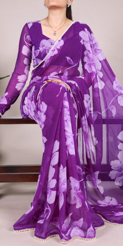 YNF 7011 Purple Color Chiffon Foral Printed Pearl Lace Border Saree Casual, Wedding, Festive, Events . Expected Delivery  4-6 Working Days @1499/- only                                                                                | Embroidered Sarees, Bollywood Sarees, Creative Sarees, Designer Sarees, Ethnic Saree, Modern Digital sarees, Party Wear Sarees, Sarees