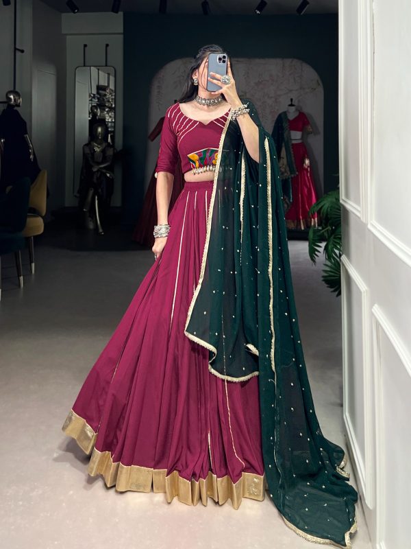 Pink Rayon Embossed Lehenga Choli
