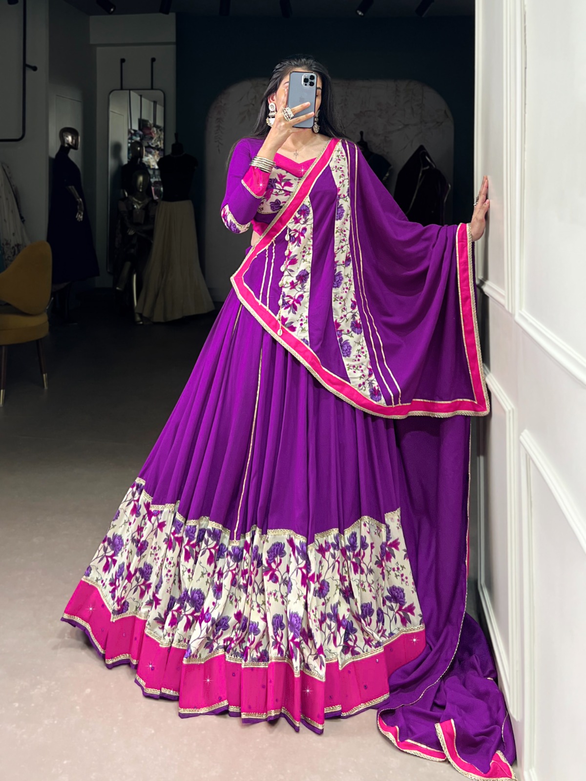 Purple Rayon Printed Lehenga Choli