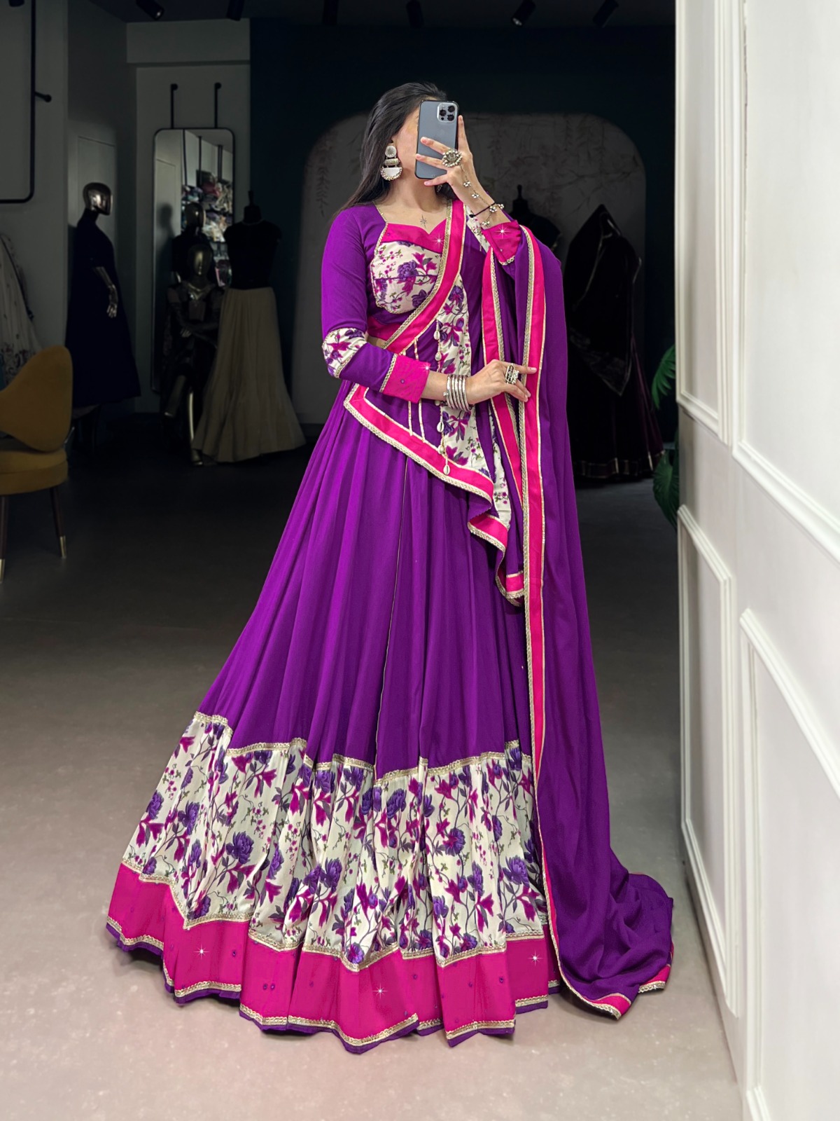 Purple Rayon Printed Lehenga Choli - Image 4