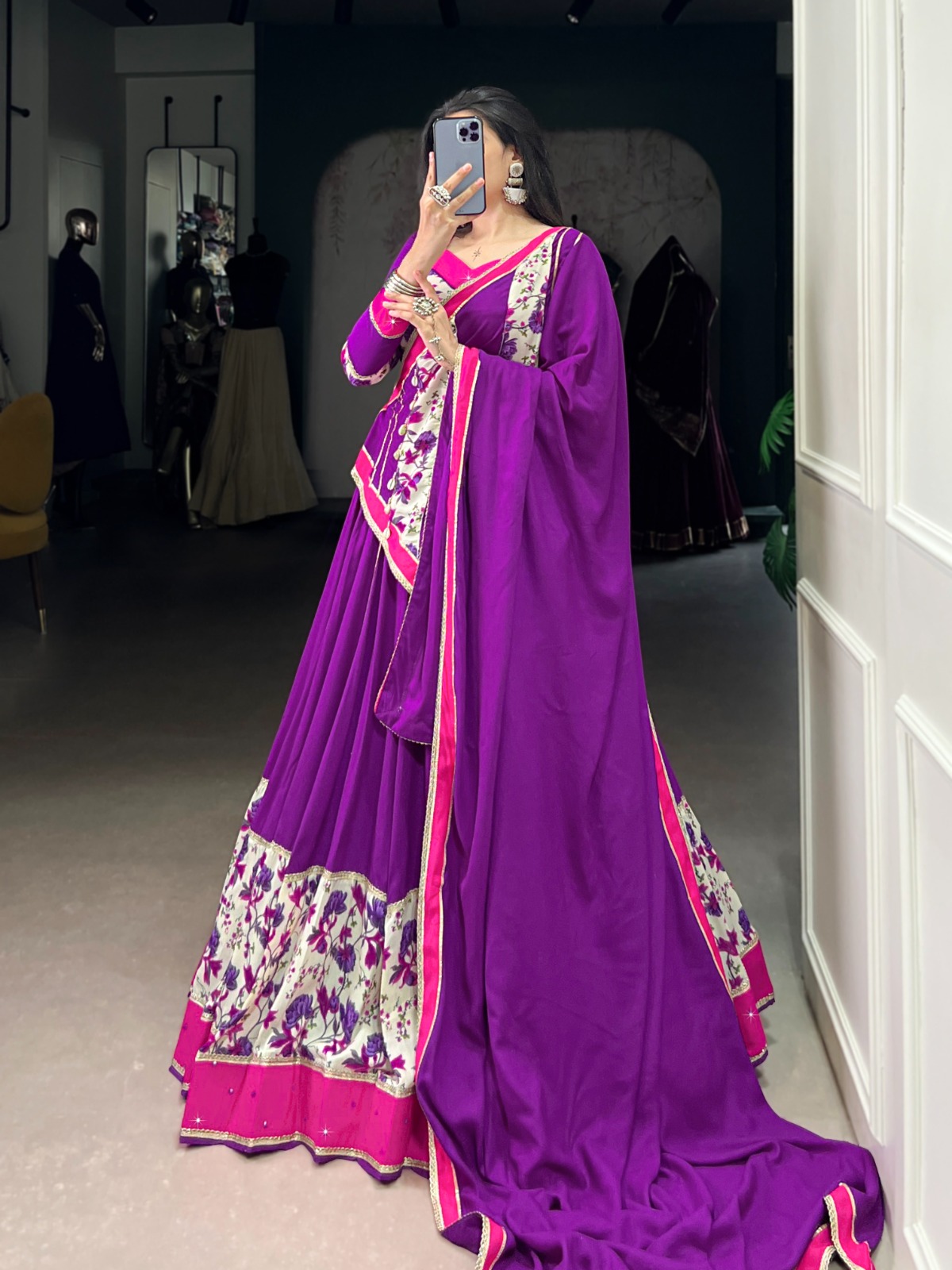 Purple Rayon Printed Lehenga Choli - Image 5