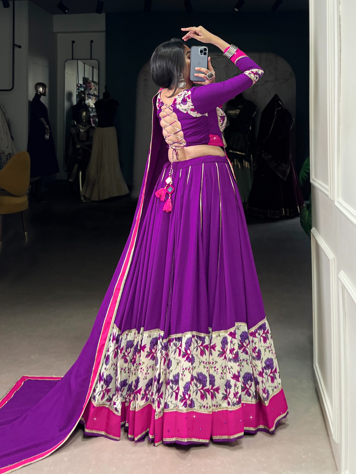 Purple Rayon Printed Lehenga Choli - Image 6