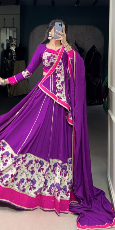 LNB 1618 Purple Color Printed And Original Mirror Hand Work With Lace Lehenga Choli Wedding, Party, Festive, Events Etc. Delivery 4-6 Working Days Rs 4249 | Creative Lehenga, Bollywood Lehenga, Designer Lehenga, Embroidered Lehenga, Lehenga, Party Wear Lehenga
