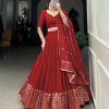 Red Chanderi Weaving Lehenga Choli