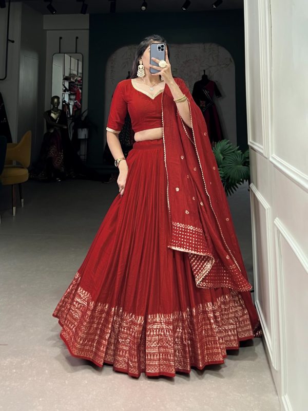 Red Chanderi Weaving Lehenga Choli
