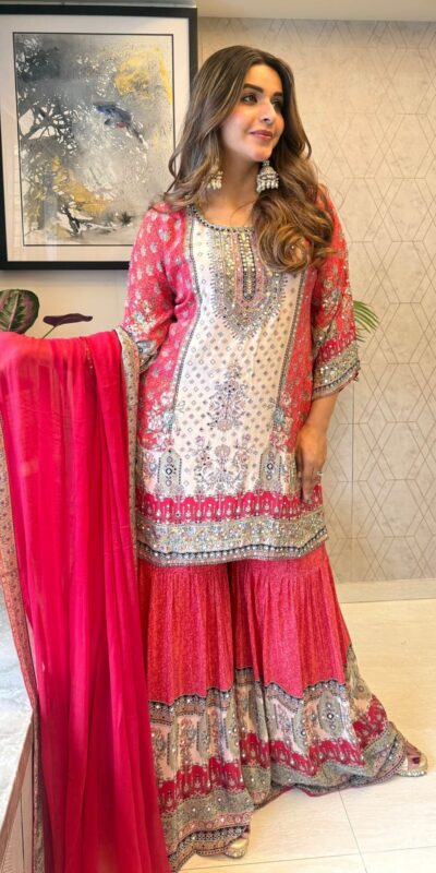 BE 387 Red Color Chinon Printed With Real Mirror Work Salwar Suit Casual, Wedding, Festive, Events . Expected Delivery 4-6 Working Days @1899/- only | Casual Suits, Jump Suits, Creative suits, Designer Suits, Palazzo Suits, Party Wear Suits, Patiala Suits, Salwar suit, Straight Suits