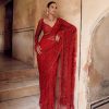 Red Faux Butterfly Net Sequence Saree