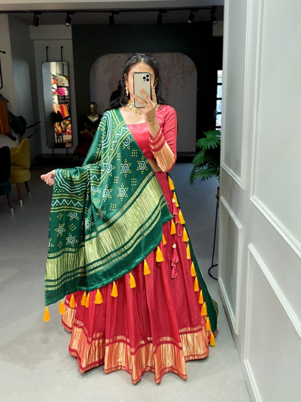 Red Gaji Silk Lagdi patta Lehenga Choli