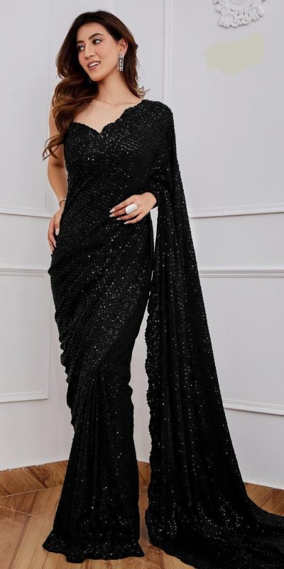 Black Georgette 5MM Sequence Work Saree