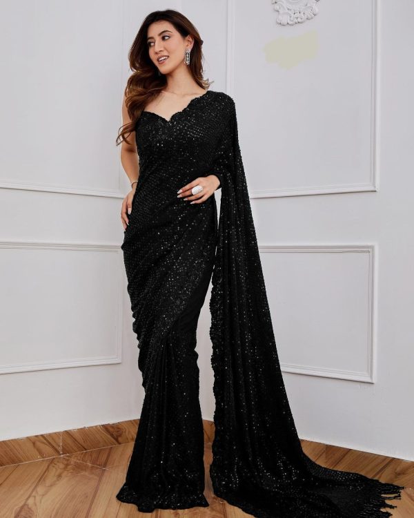 Black Georgette 5MM Sequence Work Saree
