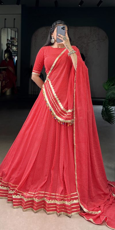 Red Georgette Printed Work Lehenga Choli
