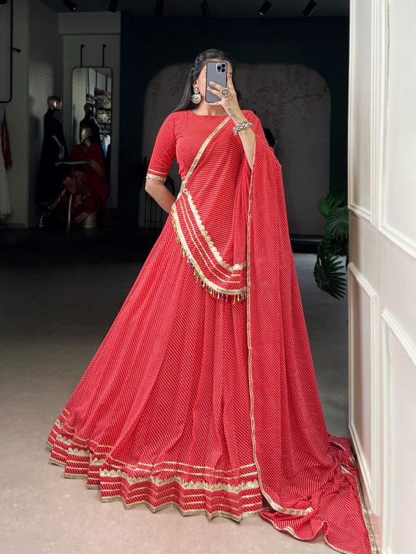Red Georgette Printed Work Lehenga Choli