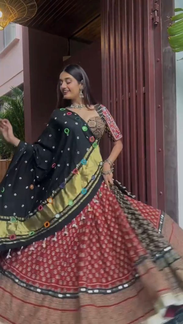 Red Polly Rayon Printed Work Lehenga Choli
