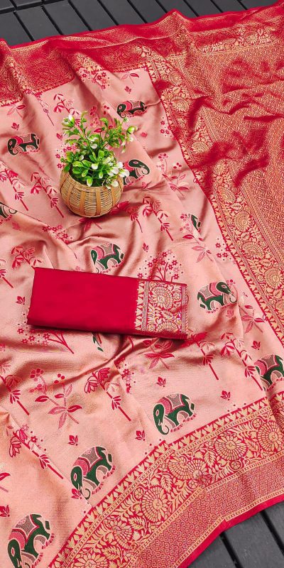 KP 6004 Red Soft Lichi Silk Jacquard Work With Designer Work Saree. Grab it for ₹1499. Delivery 4-6 Working Days. Shop now. | Embroidered Sarees, Bollywood Sarees, Creative Sarees, Designer Sarees, Ethnic Saree, Modern Digital sarees, Party Wear Sarees, Sarees