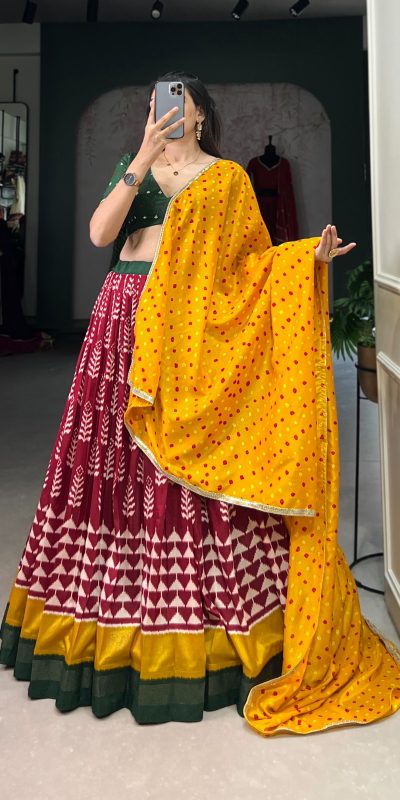 LNB 1200 Red Color Tushar Silk Print With Foil Work Lehenga Choli Wedding, Party, Festive, Events Etc. Delivery 4-6 Working Days Rs 3199 | Creative Lehenga, Bollywood Lehenga, Designer Lehenga, Embroidered Lehenga, Lehenga, Party Wear Lehenga