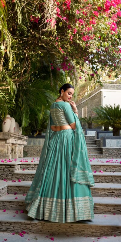 LNB 1906 Sea Green Pure Chanderi Plain With Zari Weaving Work Border Lehenga Choli Wedding, Party, Festive, Events Etc. Delivery 4-6 Working Days Rs 1999 | Creative Lehenga, Bollywood Lehenga, Designer Lehenga, Embroidered Lehenga, Lehenga, Party Wear Lehenga