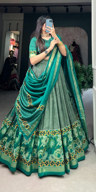 LNB 1210 Sea Green Color Tasar Silk Floral Print With Foil Print Lehenga Choli Wedding, Party, Festive, Events Etc. Delivery 4-6 Working Days Rs 2499 | Creative Lehenga, Bollywood Lehenga, Designer Lehenga, Embroidered Lehenga, Lehenga, Party Wear Lehenga