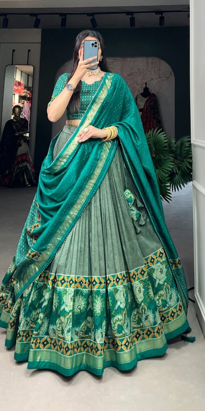 LNB 1210 Sea Green Color Tasar Silk Floral Print With Foil Print Lehenga Choli Wedding, Party, Festive, Events Etc. Delivery 4-6 Working Days Rs 2499 | Creative Lehenga, Bollywood Lehenga, Designer Lehenga, Embroidered Lehenga, Lehenga, Party Wear Lehenga