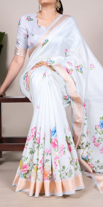 YNF 7015 Sky Blue Color Tussar Silk With Viscose Border Printed Saree Casual, Wedding, Festive, Events . Expected Delivery  4-6 Working Days @1699/- only                                                                                | Embroidered Sarees, Bollywood Sarees, Creative Sarees, Designer Sarees, Ethnic Saree, Modern Digital sarees, Party Wear Sarees, Sarees