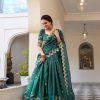 Teal Gold Crush Sequins Embroidery Work Lehenga Choli