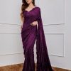 Wine Georgette 5MM Sequence Work Saree
