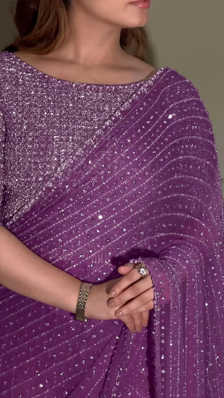 YNF 3452 -DF 3452 Wine Color Georgette Sequins Multy Embroidery Work Saree Casual, Wedding, Festive, Events . Expected Delivery 4-6 Working Days @1799/- | Embroidered Sarees, Bollywood Sarees, Creative Sarees, Designer Sarees, Ethnic Saree, Modern Digital sarees, Party Wear Sarees, Sarees