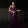 Wine Georgette Embroidery Work Saree