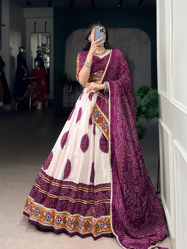 Wine Tasar Silk Gamthi Work Lehenga Choli