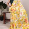 Yellow Dull Satin Printed Saree