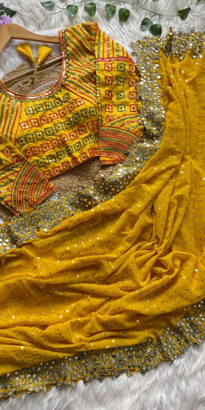 DF 3453 Yellow Color Faux Georgette 5mm Sequence Work Casual, Wedding, Festive, Events . Expected Delivery  4-6 Working Days @2099/- only                                                                                | Embroidered Sarees, Bollywood Sarees, Creative Sarees, Designer Sarees, Ethnic Saree, Modern Digital sarees, Party Wear Sarees, Sarees