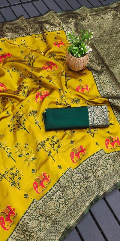 KP 6004 Yellow Soft Lichi Silk Jacquard Work With Designer Work Saree. Grab it for ₹1499. Delivery 4-6 Working Days. Shop now. | Embroidered Sarees, Bollywood Sarees, Creative Sarees, Designer Sarees, Ethnic Saree, Modern Digital sarees, Party Wear Sarees, Sarees