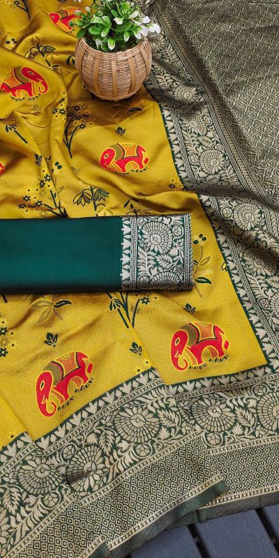 KP 6004 Yellow Soft Lichi Silk Jacquard Work With Designer Work Saree. Grab it for ₹1499. Delivery 4-6 Working Days. Shop now. | Embroidered Sarees, Bollywood Sarees, Creative Sarees, Designer Sarees, Ethnic Saree, Modern Digital sarees, Party Wear Sarees, Sarees