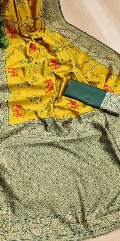 KP 6004 Yellow Soft Lichi Silk Jacquard Work With Designer Work Saree. Grab it for ₹1499. Delivery 4-6 Working Days. Shop now. | Embroidered Sarees, Bollywood Sarees, Creative Sarees, Designer Sarees, Ethnic Saree, Modern Digital sarees, Party Wear Sarees, Sarees