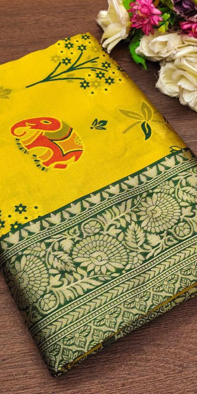 KP 6004 Yellow Soft Lichi Silk Jacquard Work With Designer Work Saree. Grab it for ₹1499. Delivery 4-6 Working Days. Shop now. | Embroidered Sarees, Bollywood Sarees, Creative Sarees, Designer Sarees, Ethnic Saree, Modern Digital sarees, Party Wear Sarees, Sarees