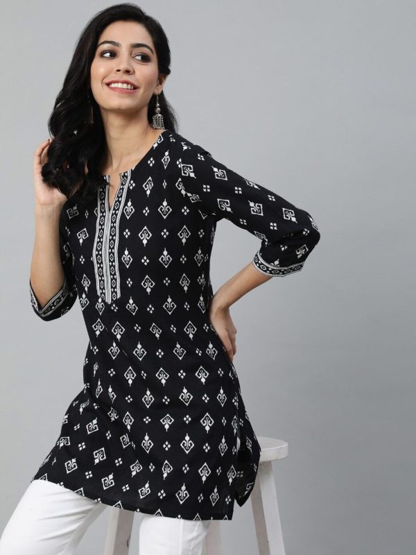 Black Cotton Printed Kurti