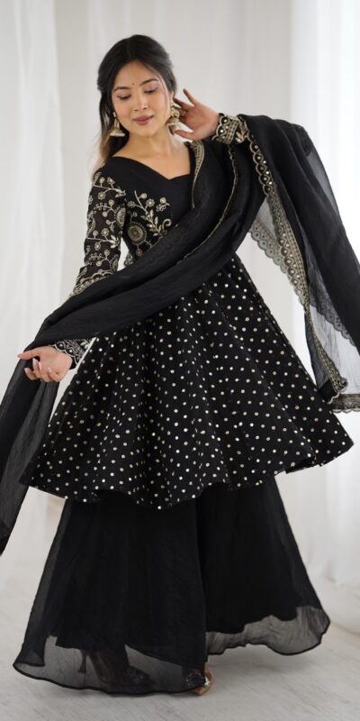 ZSR 3134 Black Crunchy Silk Salwar Suit Perfect for Wedding, Party, Sangeet, Anniversary, Housewarming Introductory Price ₹2399. Delivery 4-6 | Casual Suits, Jump Suits, Creative suits, Designer Suits, Palazzo Suits, Party Wear Suits, Patiala Suits, Salwar suit, Straight Suits